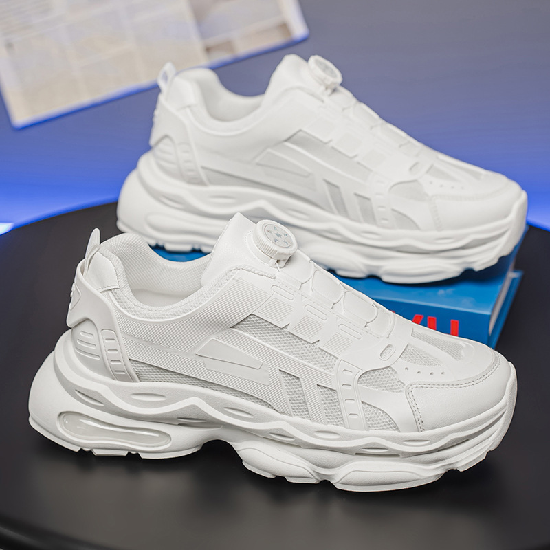 Spring men's shoes 2025 new breathable white sneakers, men's trendy and versatile thick-soled sports shoes, casual dad shoes full figure