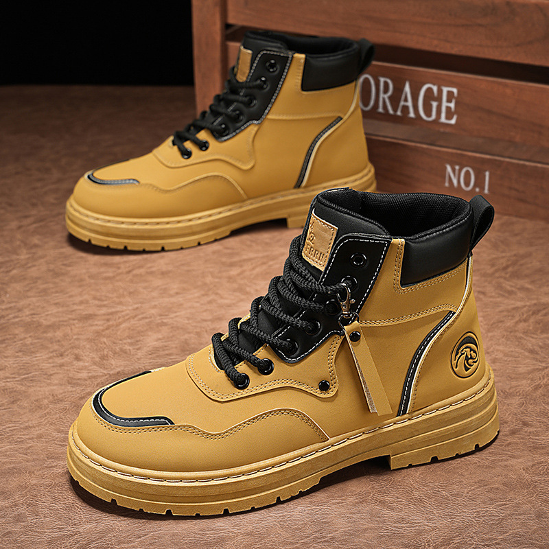 Martin boots Men's autumn men's shoes High-top British-style workwear big yellow boots men's trendy and versatile thick-soled short boots trendy shoes Specification drawing