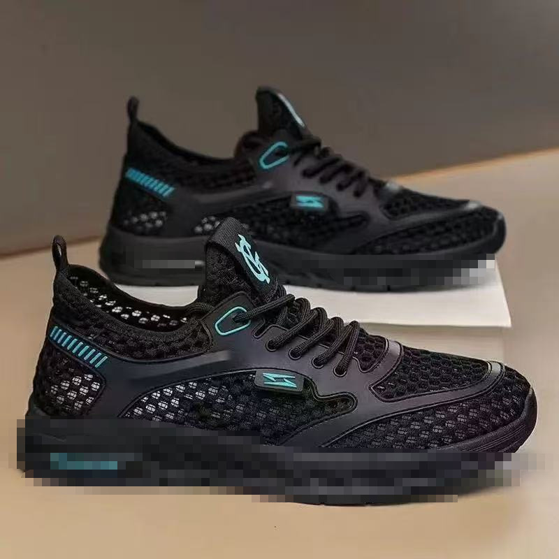 Men's summer 2025 new style perforated breathable casual versatile net shoes, soft-soled durable running net surface sports trendy shoes Specification drawing