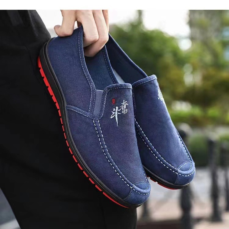 Old Beijing men's shoes, cloth shoes, men's anti-slip and wear-resistant bean shoes, one-foot lazy shoes, casual shoes, canvas work shoes details Picture