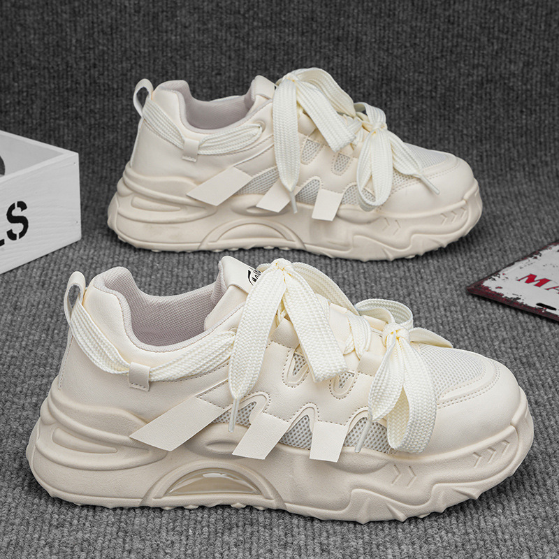 New breathable mesh sports shoes for men in autumn, Korean style trendy and versatile white sneakers, thick-soled dad trendy shoes Specification drawing