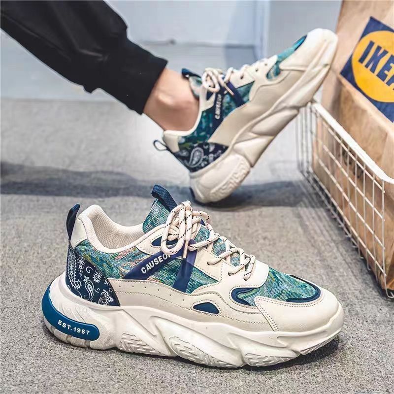New breathable men's shoes for spring, men's sports shoes, Korean style, trendy and versatile, small white thick-soled casual dad shoes full figure