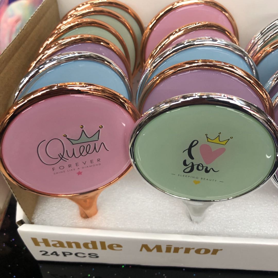 1手拿平面小镜子女化妆镜带把画妆金色用的创意韩版实用