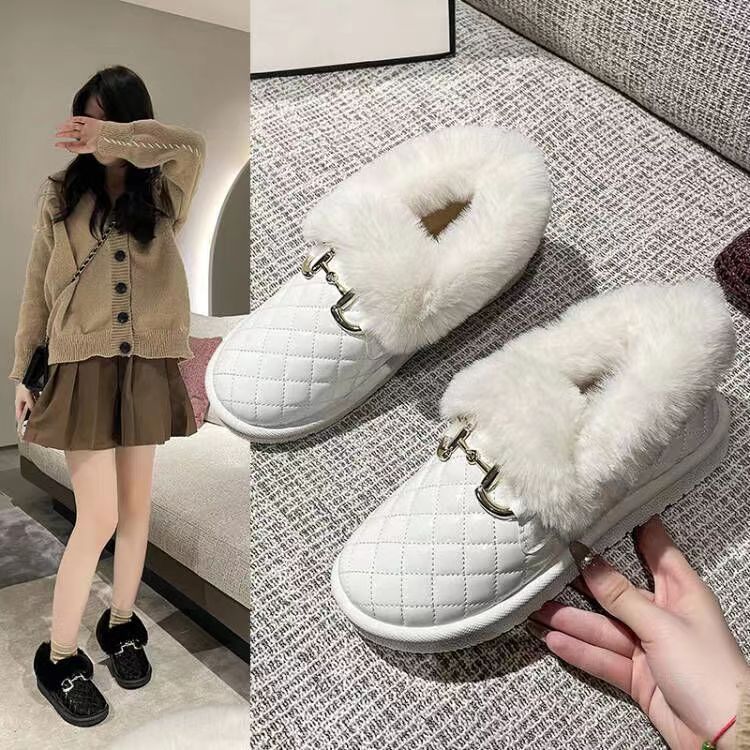 New women's snow boots, winter casual shoes, fleece cotton boots, low-top one-foot lazy bean shoes, one-piece consignment full figure