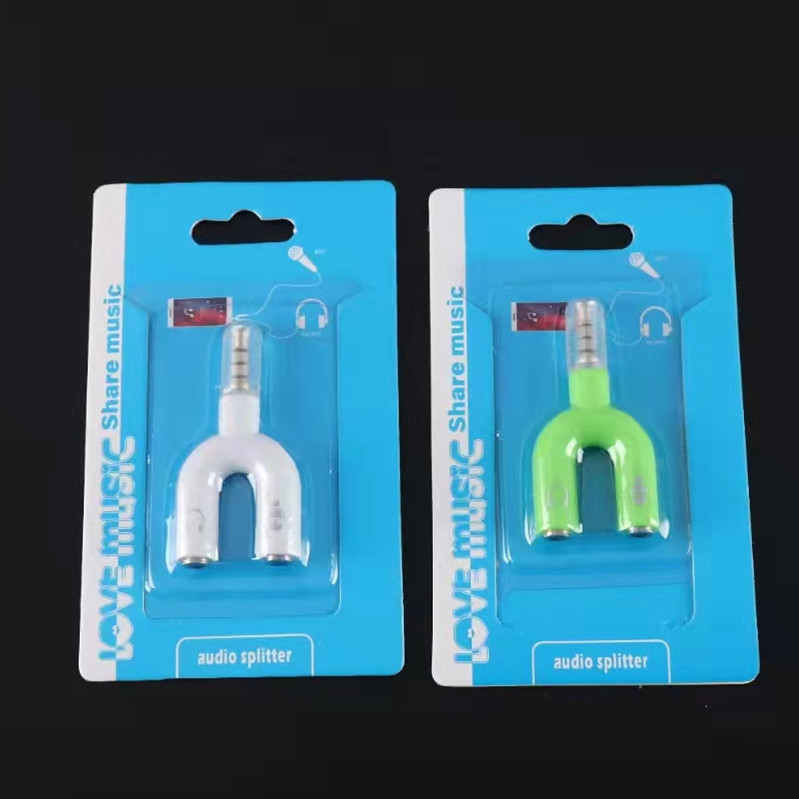 Factory U-shaped 3.5MM audio adapter for headphones, microphones, mobile phones, 1-inch 2-inch earphone label split-line converter Application Scenario
