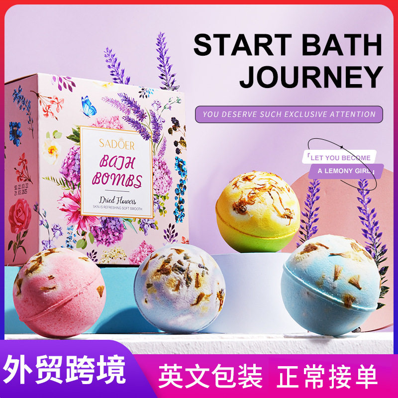 All-english SADOER dried flower explosive bath salt ball bath, gentle and skin-friendly bath ball cross-border export wholesale full figure