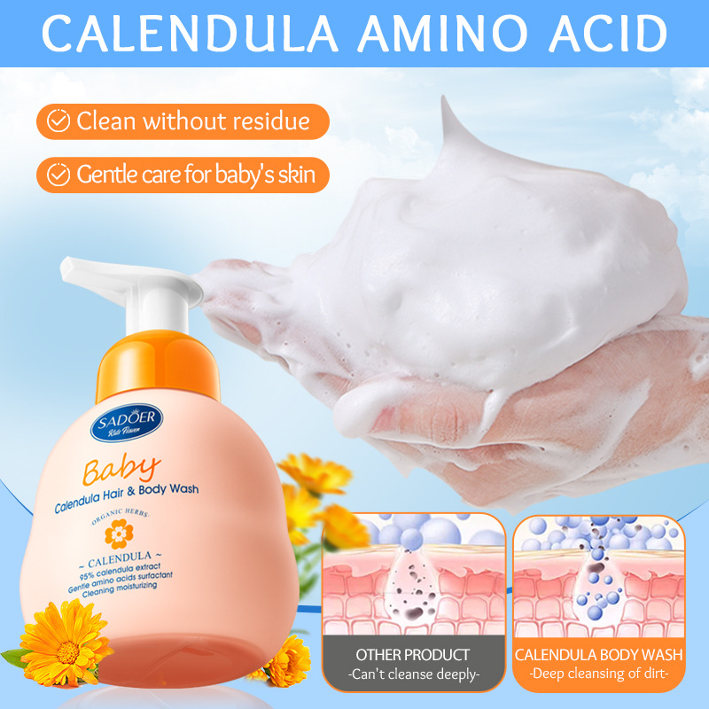Cross-border wholesale of SADOER children's calendula amino Acid Gentle Moisturizing Shampoo and body Wash in English Application Scenario