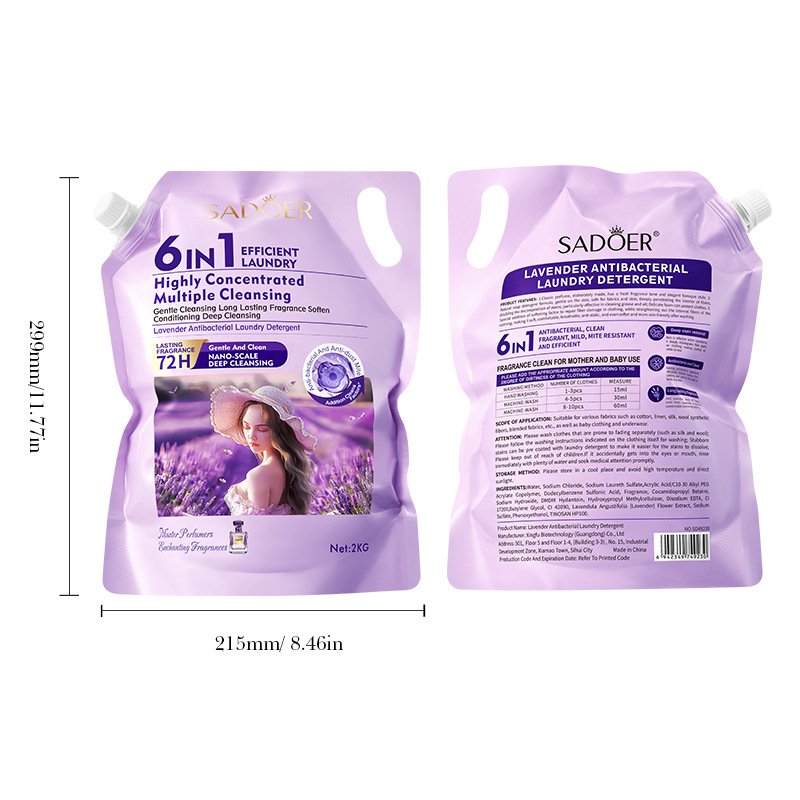 Cross-border export wholesale of 2KG of SADOER Lavender Scented Antibacterial Cleaning Laundry Detergent in full English Item Picture