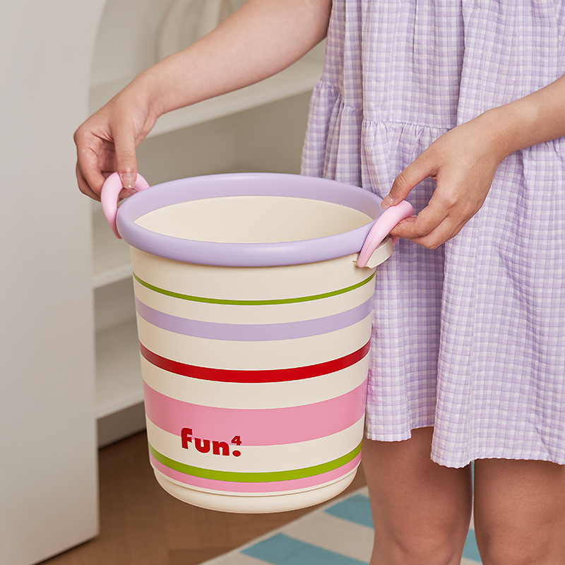 M80-6709 Color striped household 9.5L high appearance level sanitary bucket, kitchen and living room handle pressure ring, wastebasket