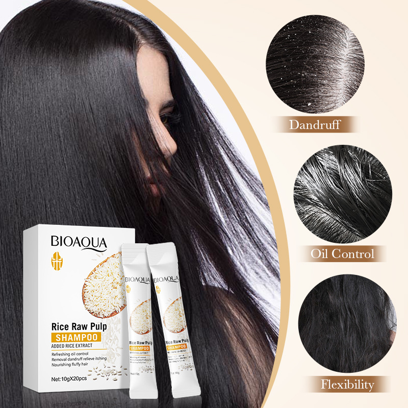 All-english BIOAOUA Rice Puree Shampoo, Softening and anti-dandruff shampoo, cross-border export wholesale details Picture