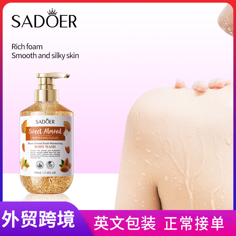 Cross-border export wholesale of SADOER sweet Almond Scrub Whitening Moisturizing Body Wash and Cleansing Body Wash in full English full figure