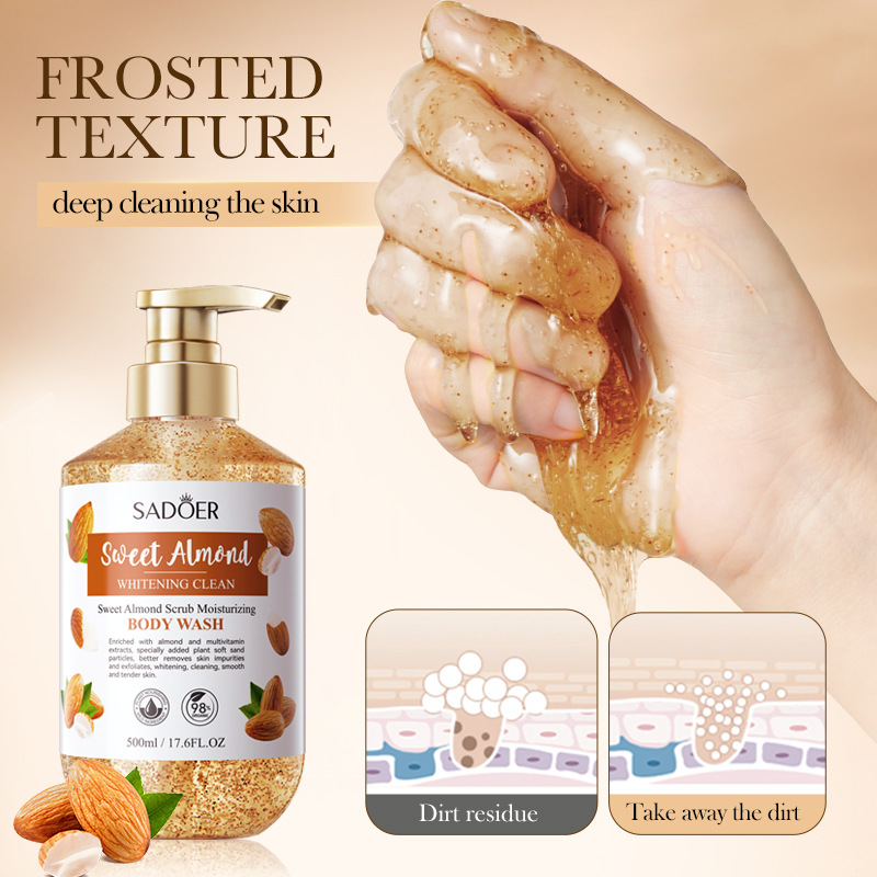 Cross-border export wholesale of SADOER sweet Almond Scrub Whitening Moisturizing Body Wash and Cleansing Body Wash in full English details Picture