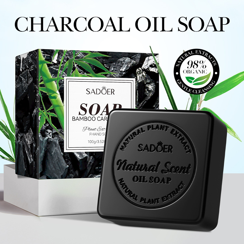 SADOER bamboo charcoal essential oil soap for deep cleansing of the body, universal handmade soap, cross-border export wholesale details Picture