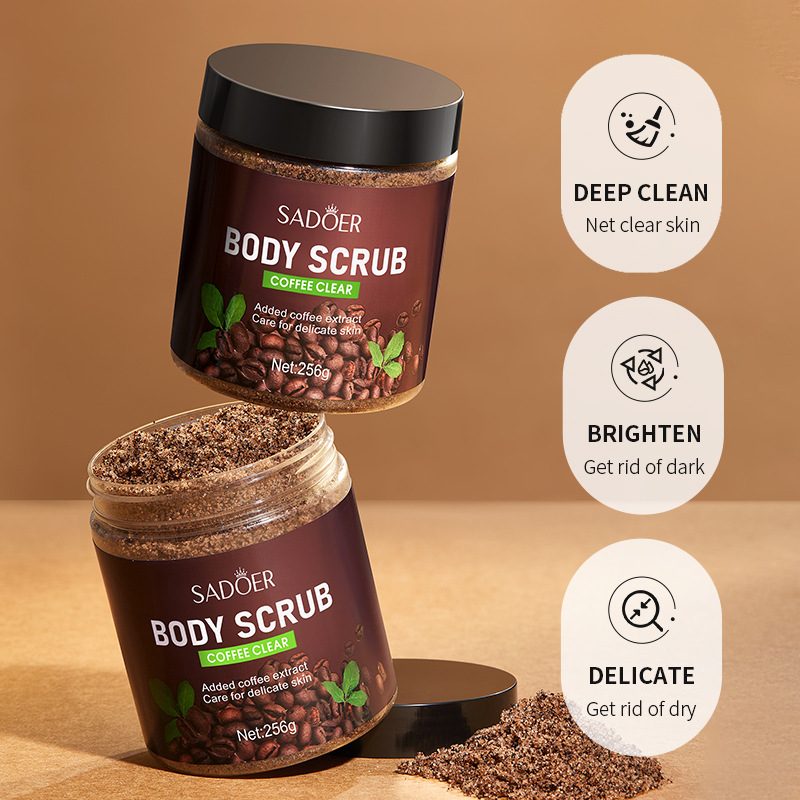 Cross-border wholesale of all-English SADOER coffee Body Cleansing Scrub for softening keratin and fine scrub Specification drawing