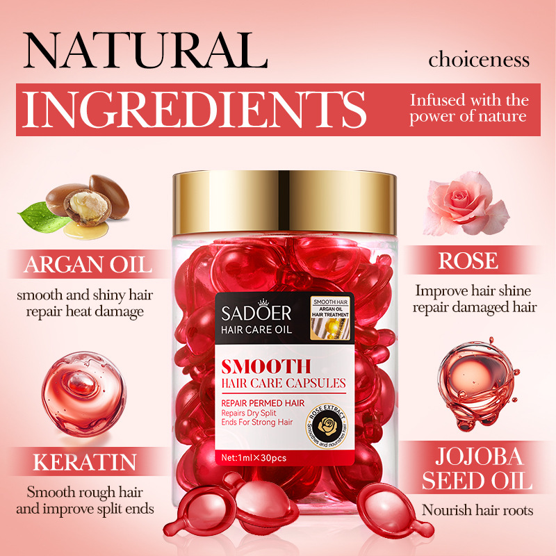 Cross-border wholesale of SADOER Moroccan Argan Oil Rose Softening Hair Care Capsules and hair conditioner in English Specification drawing