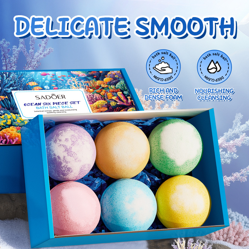 Full English SADOER Ocean 6-piece Set of scented bath salt Balls for body cleansing, cross-border export wholesale Specification drawing