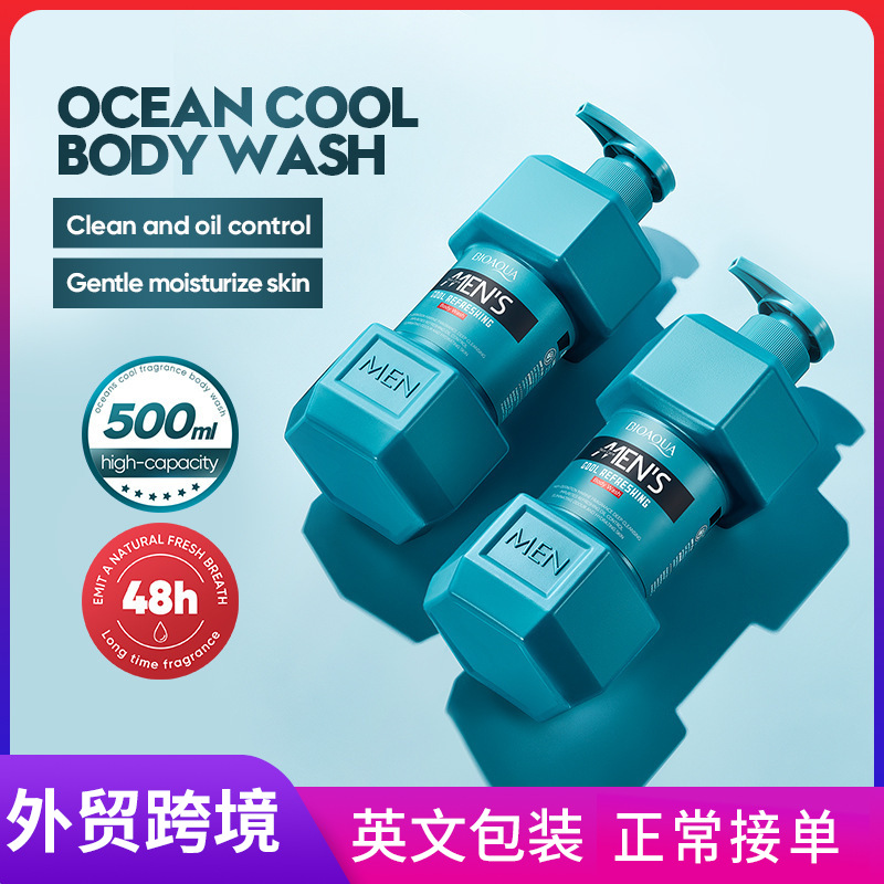 All-english BIOAOUA Men's Marine Refreshing Fragrance Body Wash and Cleansing Body Liquid cross-border export wholesale full figure