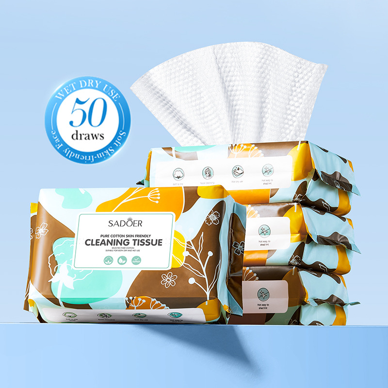 All-english SADOER pure cotton skin-friendly cleansing wipes, 50-pack daily makeup remover wipes, facial cleansing wipes, cross-border export wholesale Specification drawing
