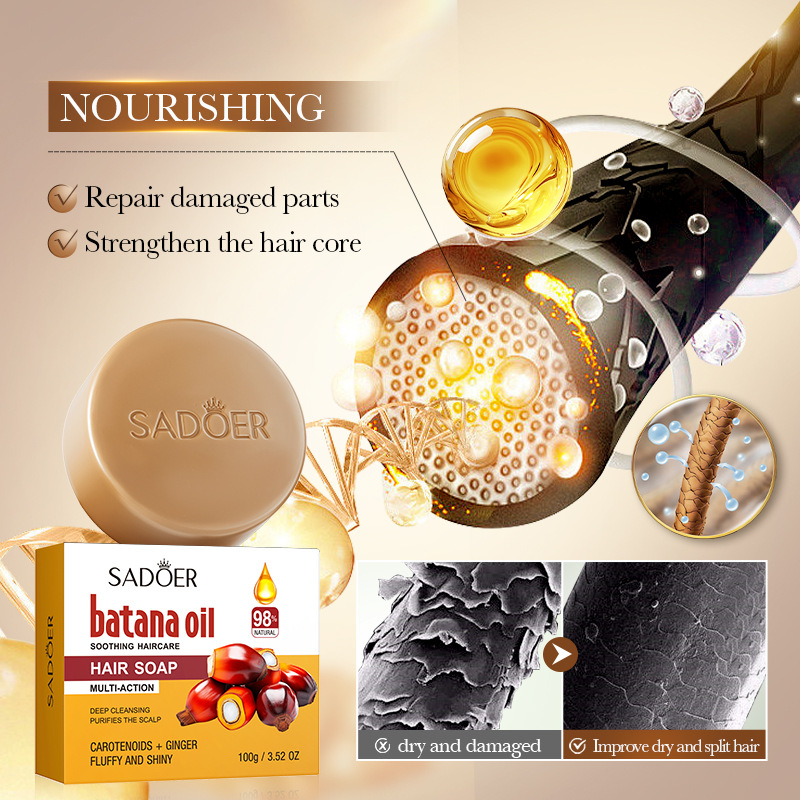 Full English SADOER Batana Hair Soap Deep Cleansing shampoo cross-border export wholesale Specification drawing