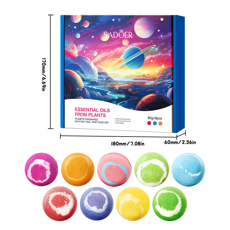Cross-border export wholesale of 9-piece set of SADOER Planetary Fragrance Bath salt Balls for body cleansing Item Picture