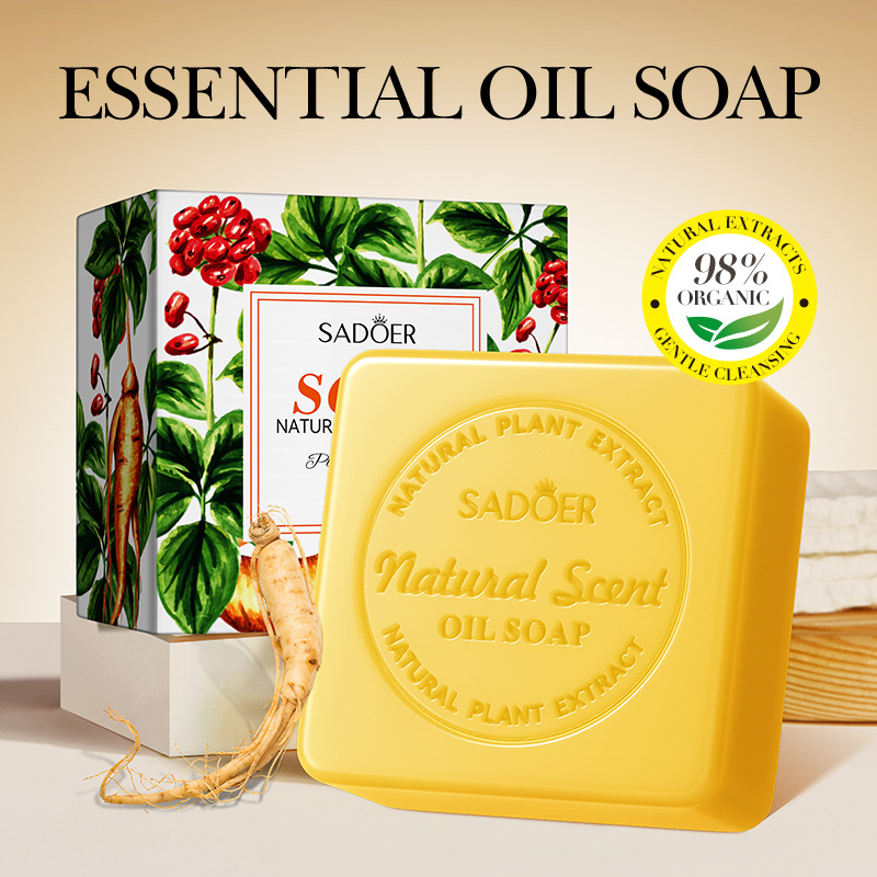 SADOER natural ginseng essential oil soap for cleansing the body, universal handmade soap, cross-border export wholesale details Picture