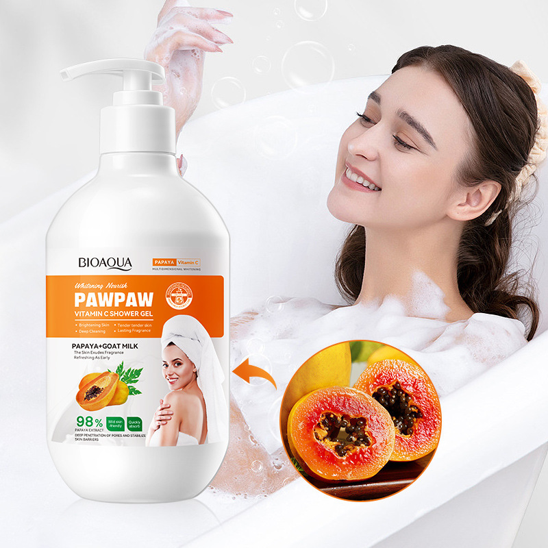 All-english BIOAOUA Papaya Vitamin C Brightening Nourishing Body Wash and Body Lotion Cross-border export wholesale details Picture