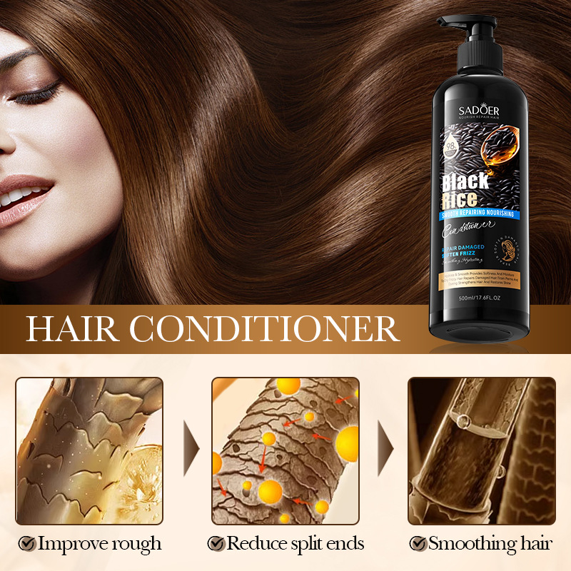 Cross-border export wholesale of SADOER Black Rice Anti-breakage, Anti-dandruff, Repairing, Nourishing and Softening Hair Conditioner in English Application Scenario