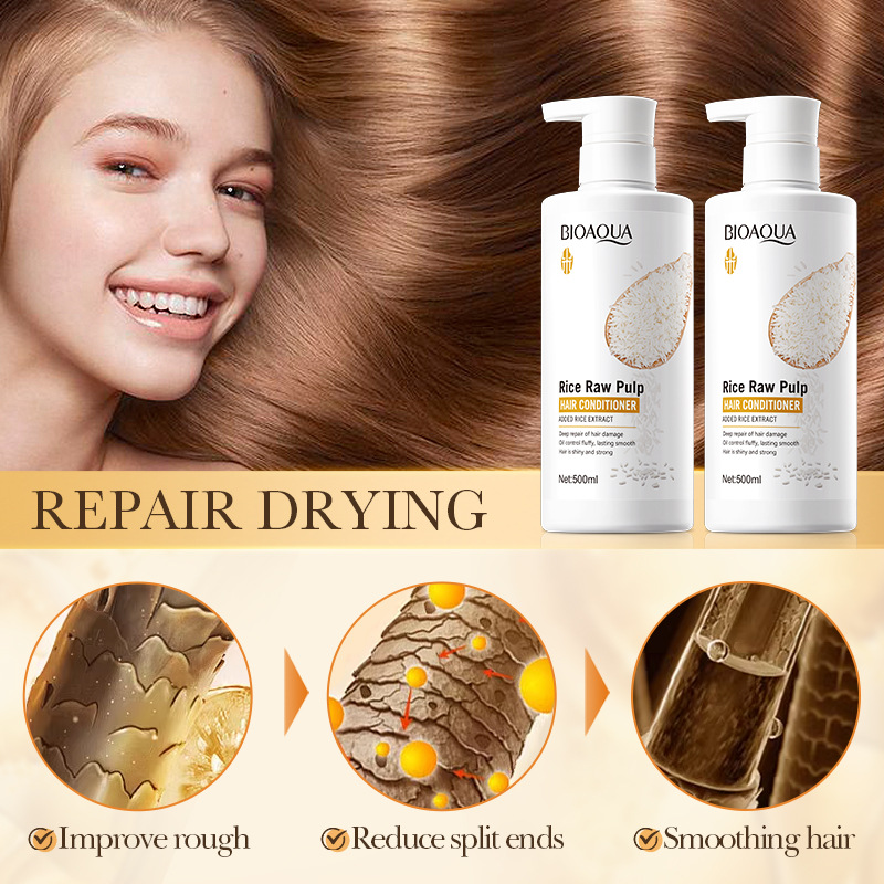 All-english BIOAOUA Rice Purees Repairing and Softening Hair Conditioner to improve frizz Cross-border export wholesale Application Scenario