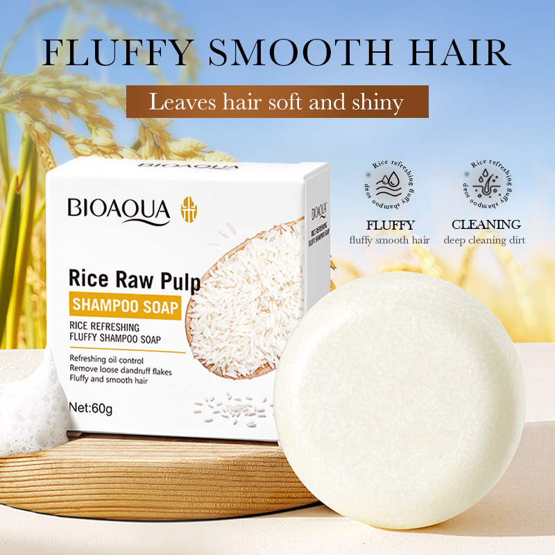 All-english BIOAOUA Rice pure-based refreshing and fluffy shampoo Soap and cleaning shampoo cross-border export wholesale Specification drawing