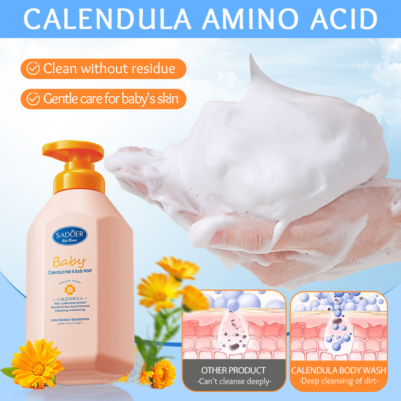 Cross-border export wholesale of SADOER children's Calendula amino Acid Gentle Moisturizing Shampoo and Body Wash in full English Application Scenario
