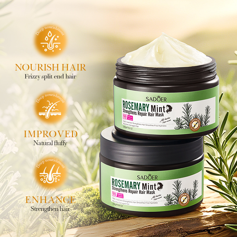 Cross-border export wholesale of the all-English SADOER Mint Rosemary Strengthening and Repairing Hair Mask Nourishing Hair Conditioner full figure
