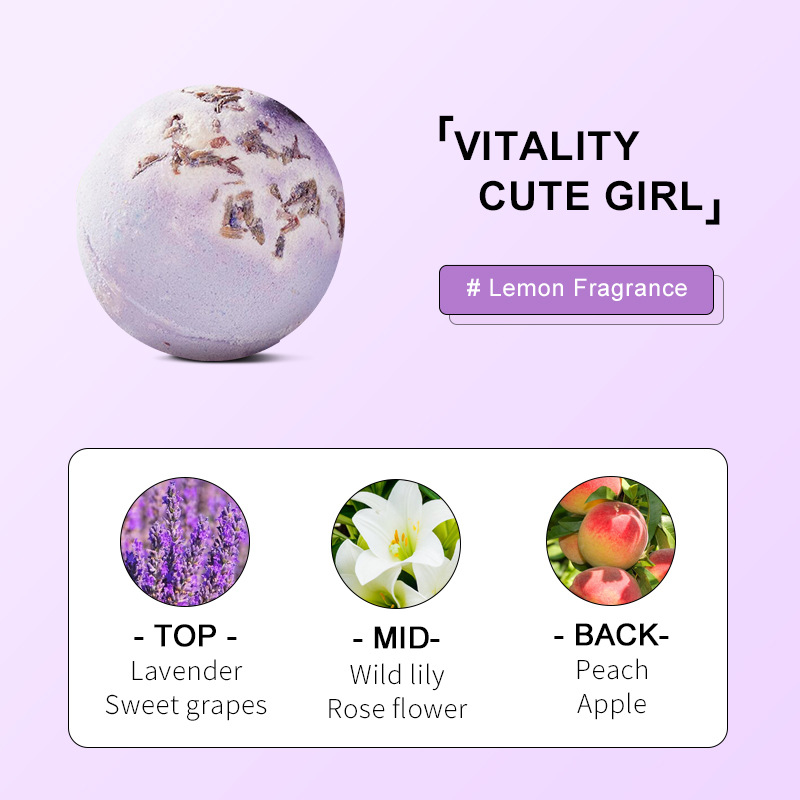 All-english SADOER explosive bath salt balls, lavender-scented bath, gentle and skin-friendly bath balls, cross-border export wholesale Specification drawing