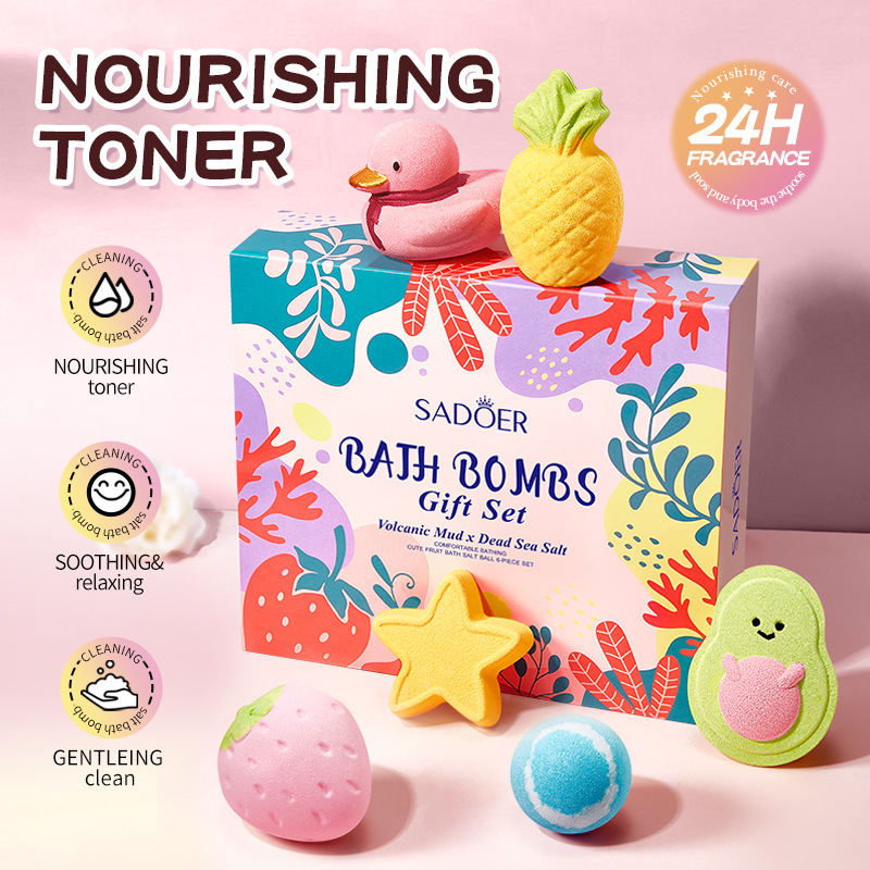 All-english SADOER cute fruit bath salt Balls 6-piece set for body cleaning, cross-border export wholesale details Picture