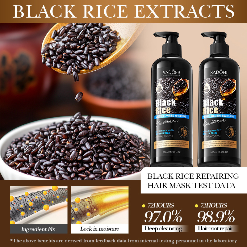 Cross-border export wholesale of SADOER Black Rice Anti-breakage, Anti-dandruff, Repairing, Nourishing and Softening Hair Conditioner in English details Picture