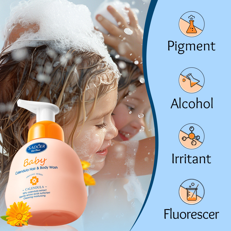 Cross-border wholesale of SADOER children's calendula amino Acid Gentle Moisturizing Shampoo and body Wash in English Specification drawing