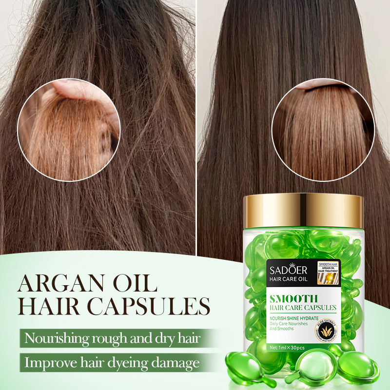 Cross-border wholesale of SADOER Moroccan Argan Oil Aloe Vera Softening Hair Care Capsules and Hair conditioner in English details Picture