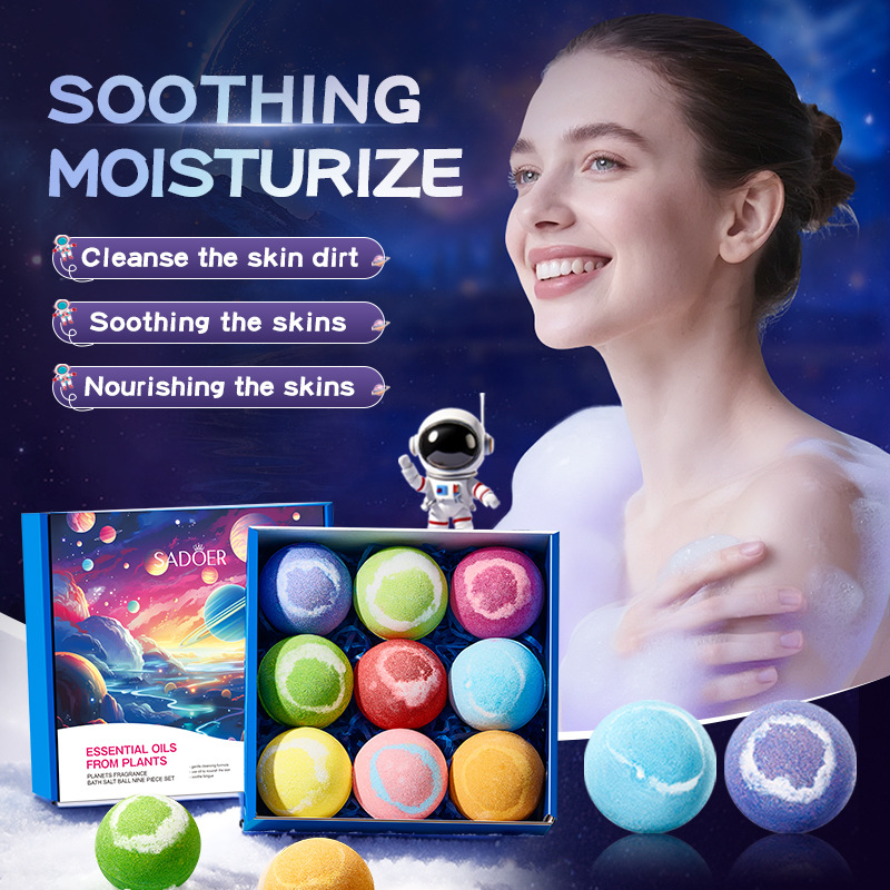 Cross-border export wholesale of 9-piece set of SADOER Planetary Fragrance Bath salt Balls for body cleansing full figure