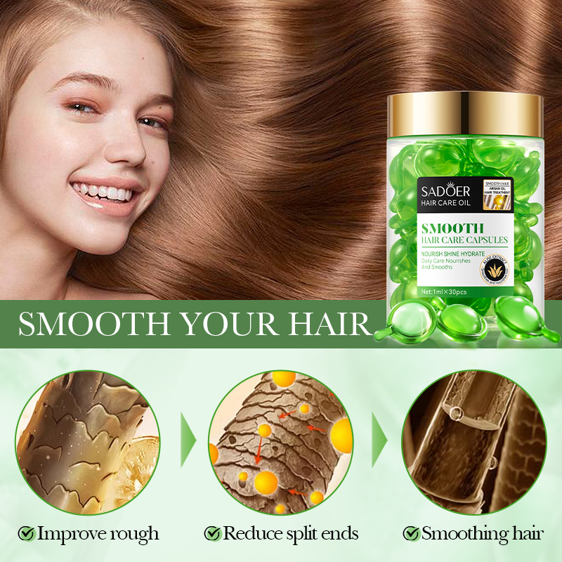 Cross-border wholesale of SADOER Moroccan Argan Oil Aloe Vera Softening Hair Care Capsules and Hair conditioner in English Application Scenario