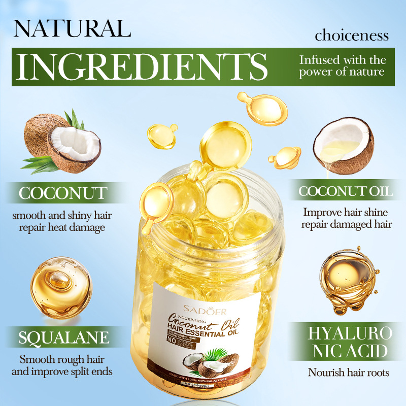SADOER Coconut Oil Nourishing and Smoothing Hair Essential Oil Capsules Softening Hair Conditioner Cross-border export wholesale Specification drawing
