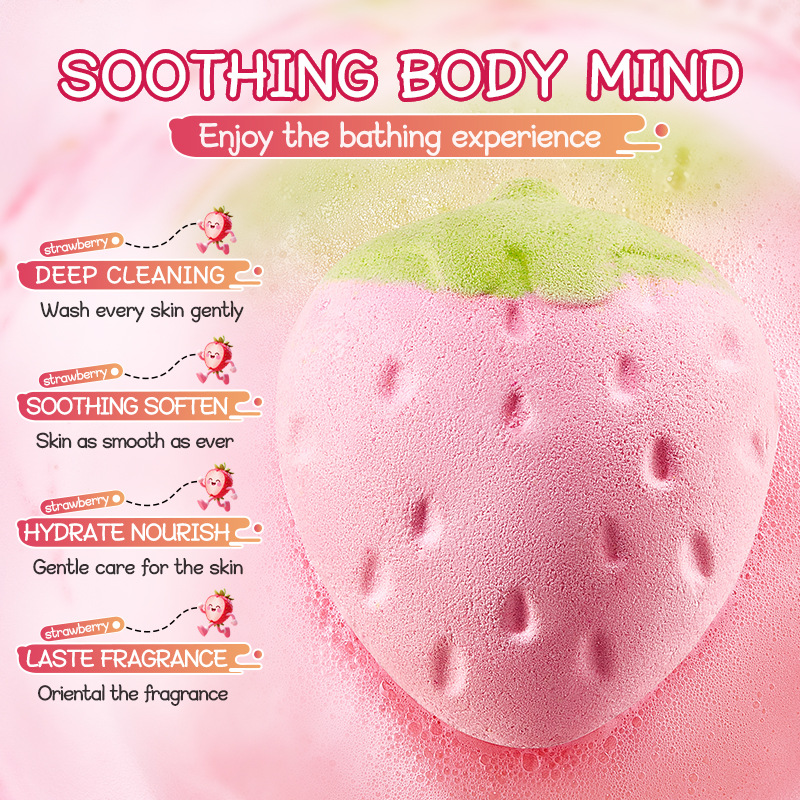 Cross-border wholesale of SADOER strawberry cleaning scented bath salt balls for body cleaning Specification drawing