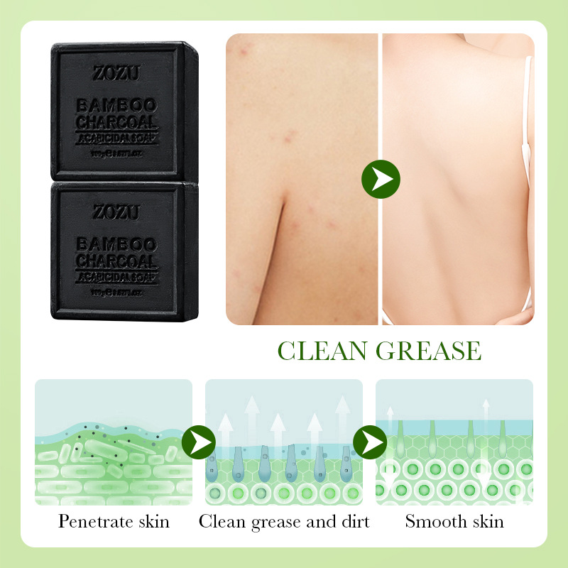 Cross-border wholesale of all-English ZOZU bamboo charcoal cleaning Soap (with foaming net) and handmade bath bamboo charcoal soap Specification drawing