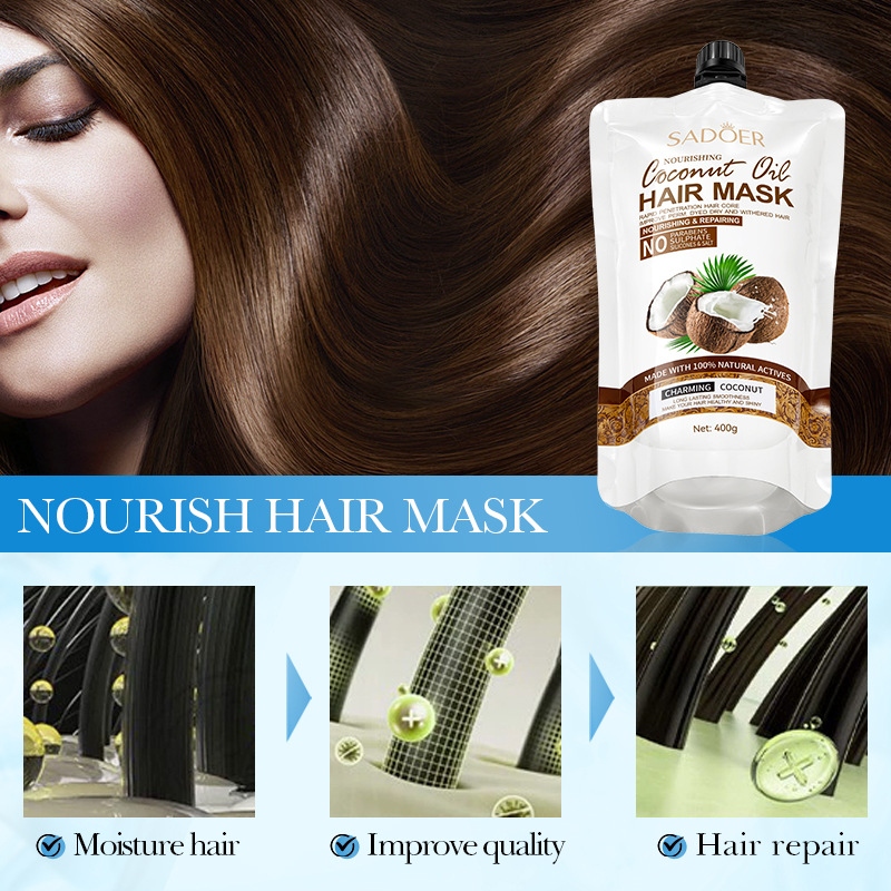 All-english SADOER coconut Oil Nourishing Smooth Hair Mask, Smooth and Fluffy Hair Conditioner cross-border export wholesale Application Scenario