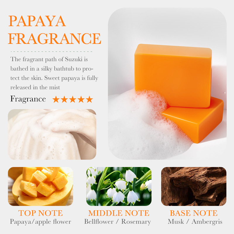 BIOAOUA Papaya Vitamin C brightening white Nourishing soap cleaning body hand-made soap cross-border foreign trade wholesale Specification drawing