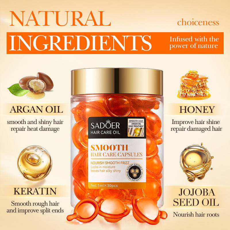 Cross-border wholesale of SADOER Moroccan Argan Oil Honey Softening Hair Care Capsules and hair conditioner in English Specification drawing