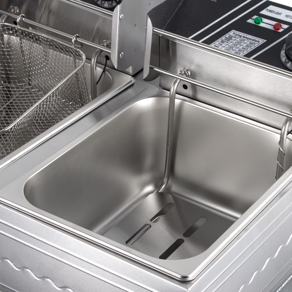 Deep fryer, household double-pot electric deep fryer, electric deep fryer, commercial fried dough stick and French fries machine, stall frying skewer pot, constant temperature R 5221 Application Scenario
