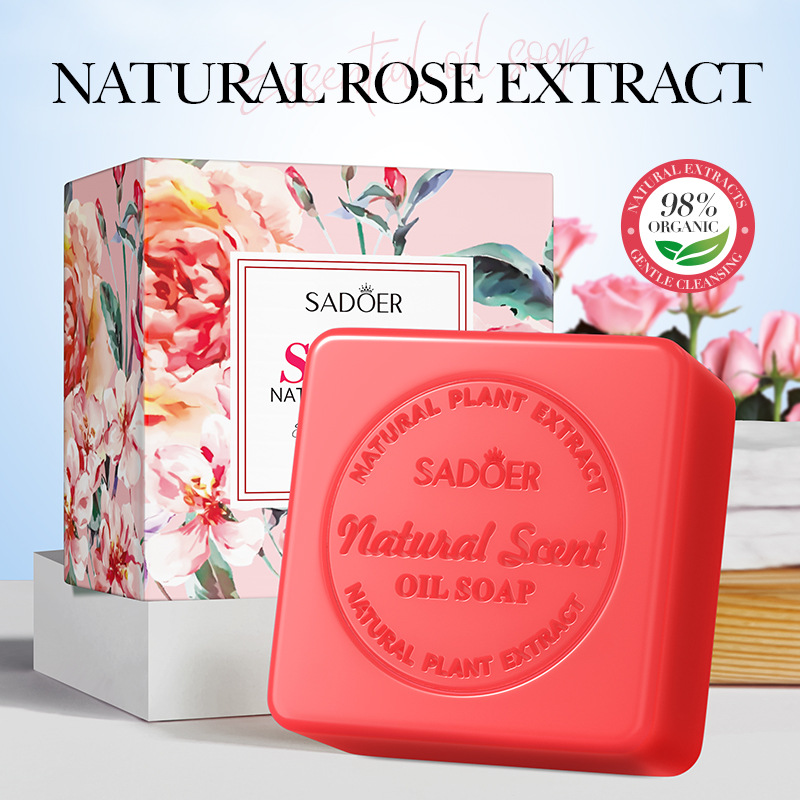 SADOER natural rose essential oil soap for cleansing the body, universal handmade soap, cross-border export wholesale details Picture