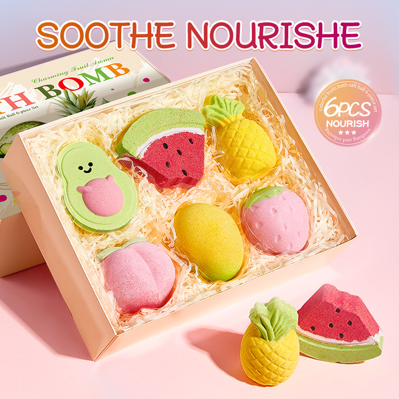 All-english SADOER Colorful Fruit Bath Salt Balls 6-piece set for body cleaning, cross-border export wholesale full figure