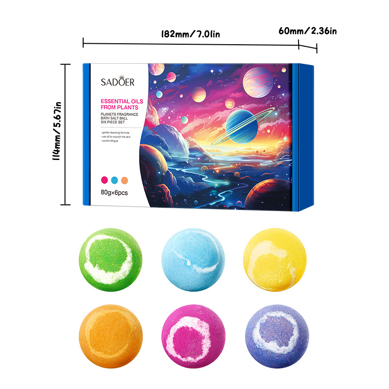 Cross-border export wholesale of 6-piece set of SADOER Planetary Fragrance Bath salt Balls for body cleansing Item Picture