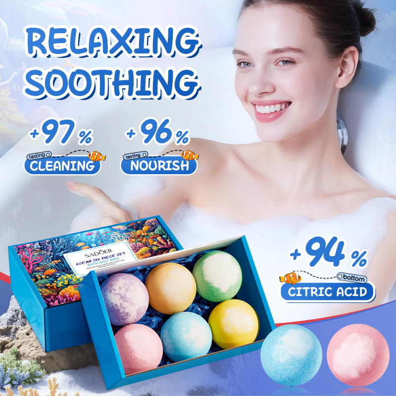 Full English SADOER Ocean 6-piece Set of scented bath salt Balls for body cleansing, cross-border export wholesale full figure