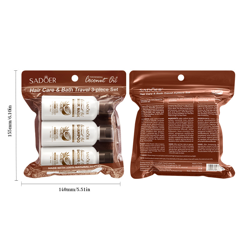 SADOER coconut oil Hair care, Bath, Travel 3-piece set, shampoo, body wash, Hair Mask, cross-border export Item Picture